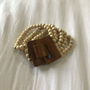 Beige Beaded Bracelet with Wooden Clasp